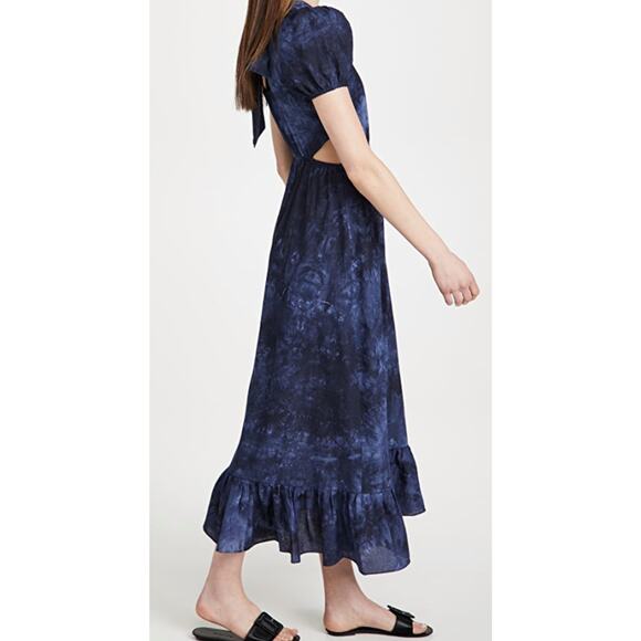 Likely Rosa Dress Womens 2 Indigo Blue Tie-Dye Puff Sleeve Maxi Cut Out Flounce - Picture 2 of 15